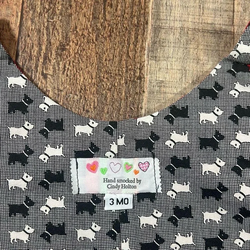 Hand Smocked Baby Romper 3 Months Scottie Dog Plaid Handmade Lined Vintage